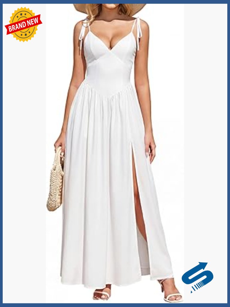Floral V Neck Slit Maxi Dress Lace Up Flowy Sundress Boho Summer Wedding Guest